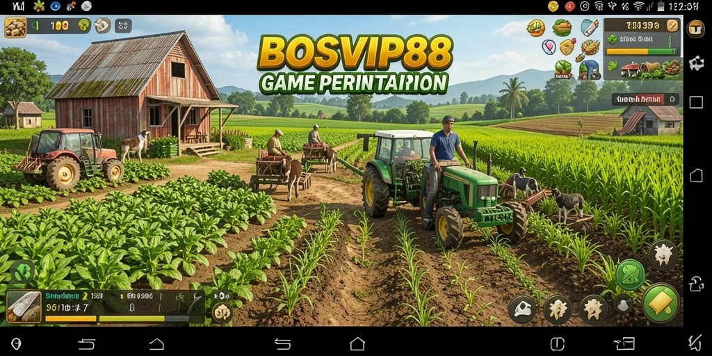 Tangkapan layar gameplay <strong>BOSVIP88</strong> yang menunjukkan kebun yang subur dan berwarna-warni.