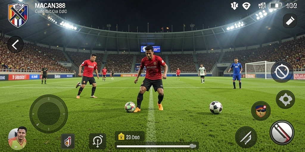 Tampilan utama gameplay Sepak Bola di MACAN388 yang menegangkan.