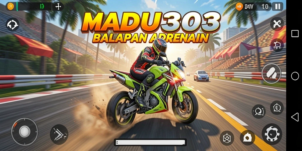 Gameplay menegangkan dalam balapan motor yang seru.