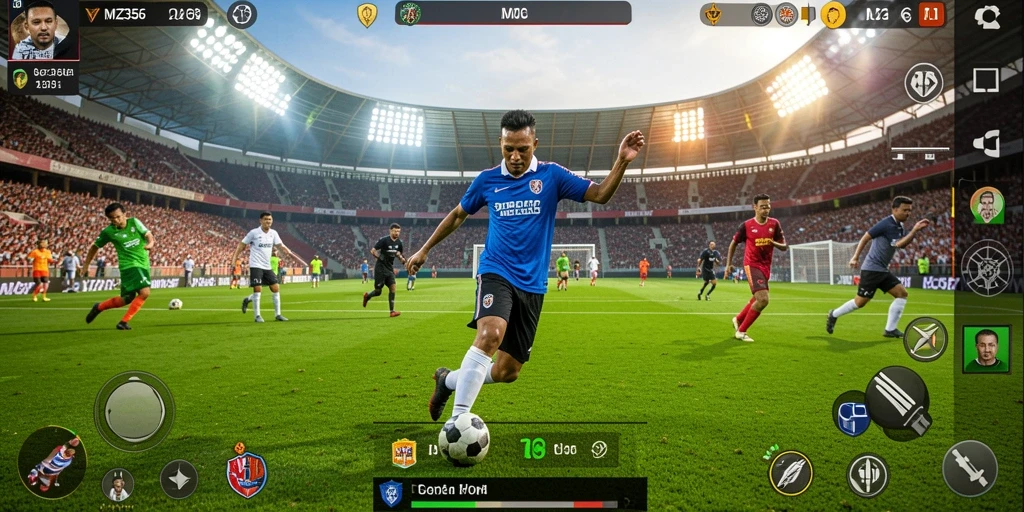 Tampilan gameplay MZ356 dengan aksi sepak bola yang menegangkan.