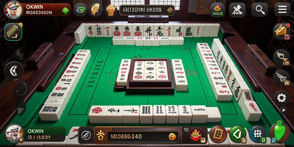 Tampilan gameplay OKWIN menunjukkan aksi Mahjong yang mendebarkan.