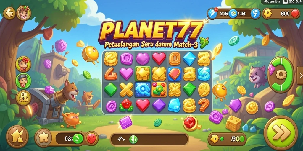 Tampilan screenshot utama PLANET77 dengan gameplay Match-3 yang menarik.
