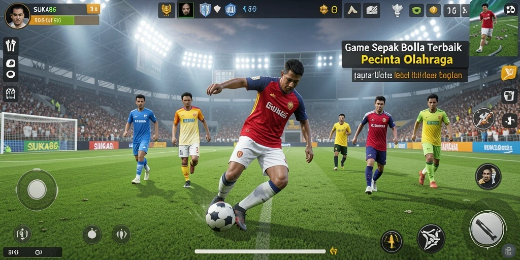 Tampilan gameplay sepak bola yang seru dan interaktif.