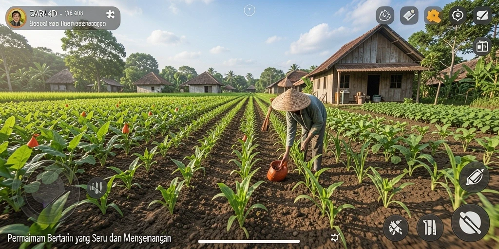 Tampilan gameplay ZARA4D yang menarik dengan berbagai aktivitas bertani.